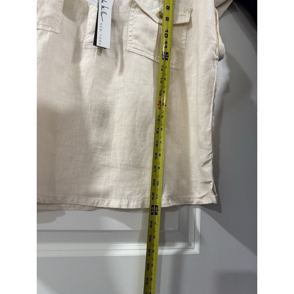 Nicole Miller Linen Top XL Beige Short Sleeve Button Pocket Boho NWT - Picture 9 of 10